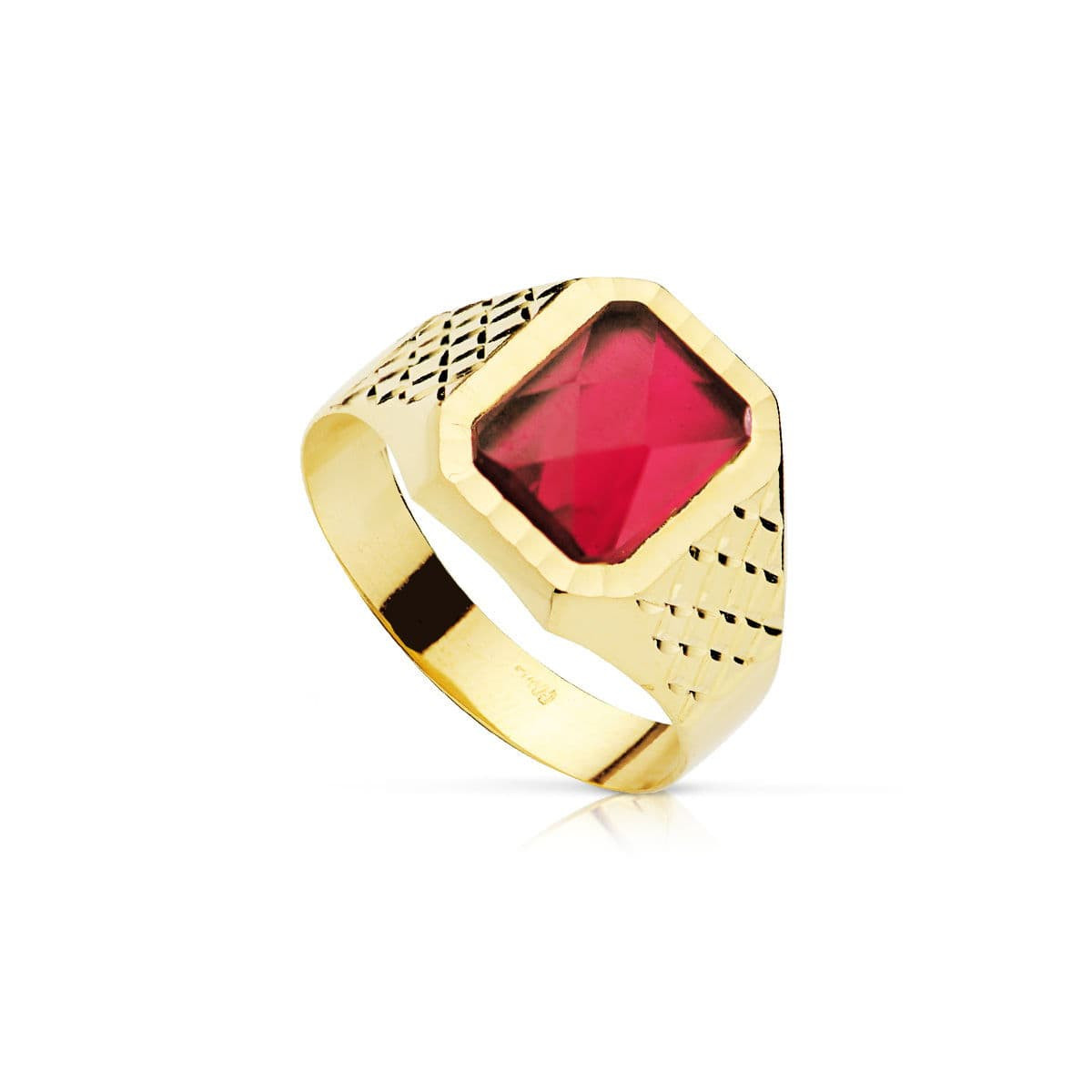 18K SELLO ORO AMARILLO CADETE PIEDRA 9X7 MM RUBI SPINEL TALLADO