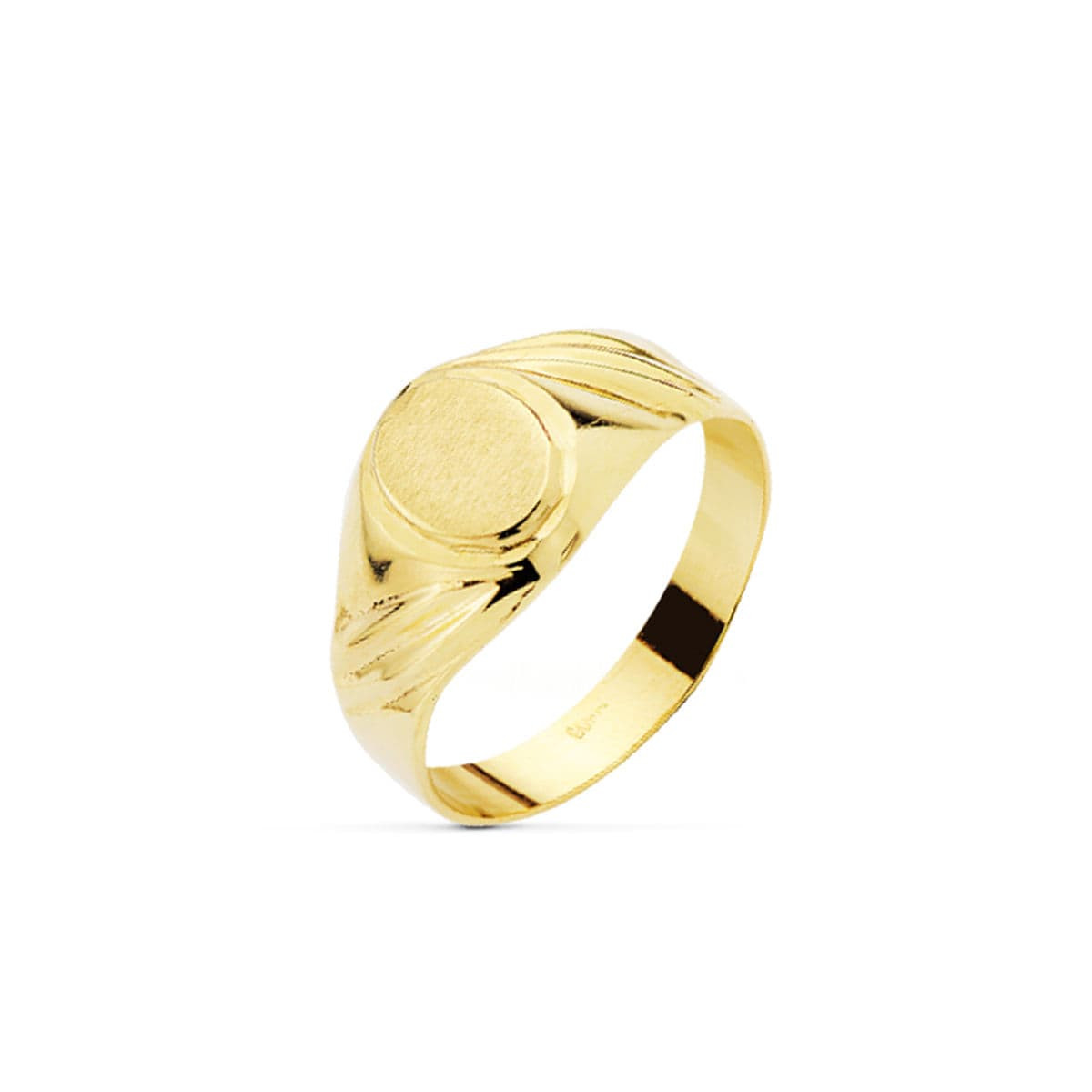 18K SELLO ORO AMARILLO HUECO CADETE ZONA GRABADO OVAL DE 7X6 MM