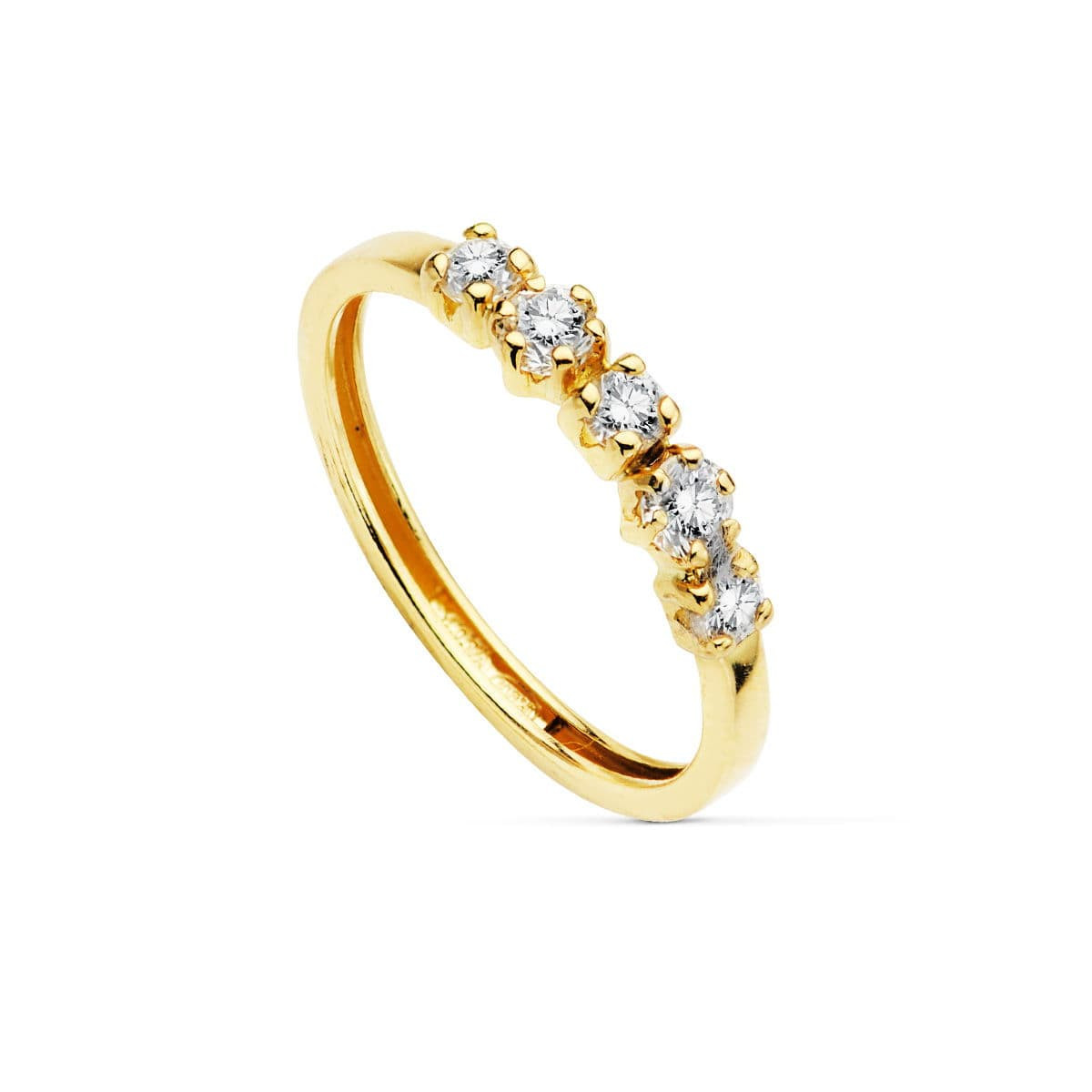 18K SORTIJA ORO AMARILLO CON 5 CIRCONITAS. ANCHO: 2 MM