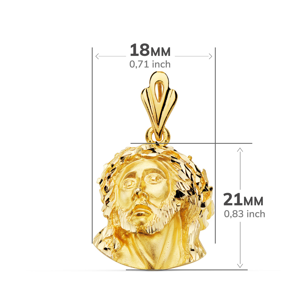 18K COLGANTE ORO AMARILLO CABEZA DE CRISTO DE MURILLO 21X18 MM
