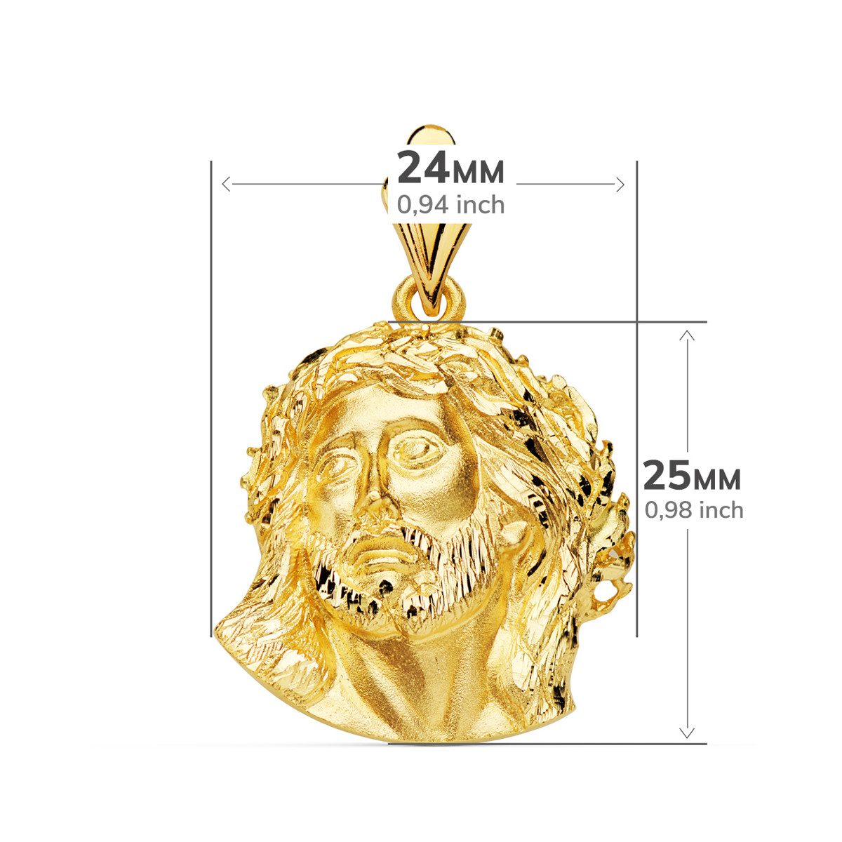 18K COLGANTE ORO AMARILLO CABEZA DE CRISTO DE MURILLO 25X24 MM