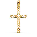 18K CRUZ ORO AMARILLO BORDE BRILLO Y FILIGRANA. MEDIDA: 37,5 X 22 MM