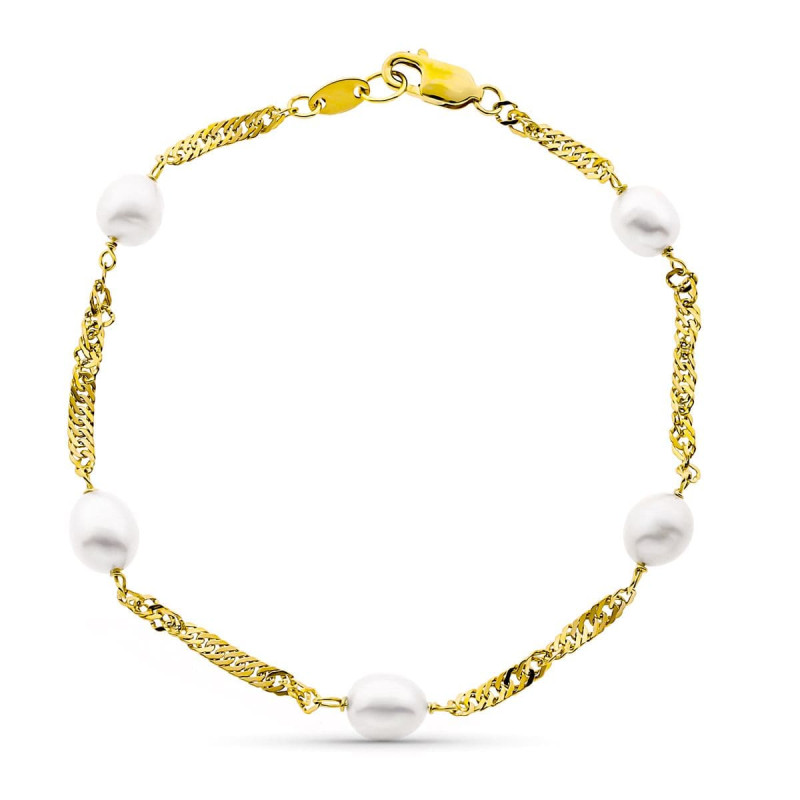 18K PULSERA ORO AMARILLO 19CM SINGAPUR PERLA CULTIVADA ALJORFA 6-6.5 MM