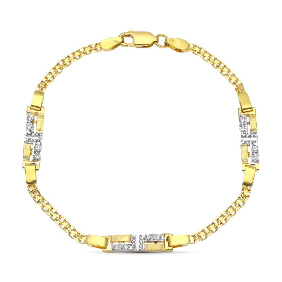 18K PULSERA ORO BICOLOR JUEGO DE COMUNION ESTERILLA Y CIRCONITAS