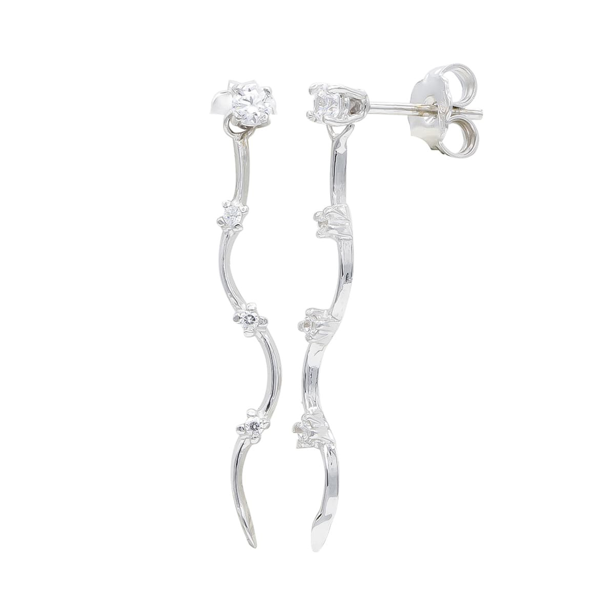 18K PENDIENTES ORO BLANCO LARGOS CON CIRCONITAS