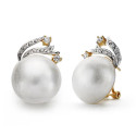 18K PENDIENTES ORO BICOLOR PERLA JAPONESA 15 MM RAMA CIERRE OMEGA