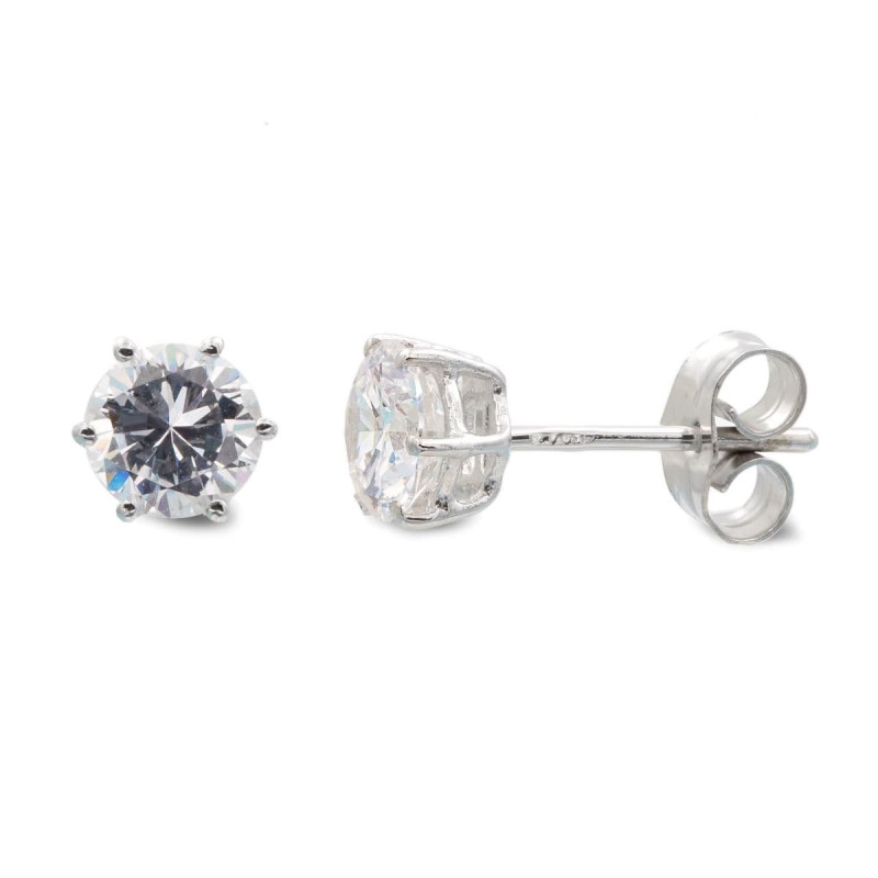 18K PENDIENTES ORO BLANCO GARRAS CIRCONITA 6X6 MM CIERRE PRESION