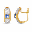 18K PENDIENTES ORO BICOLOR CARRE 3X3 MM TOTAL 15X6 MM CIERRE CATALAN