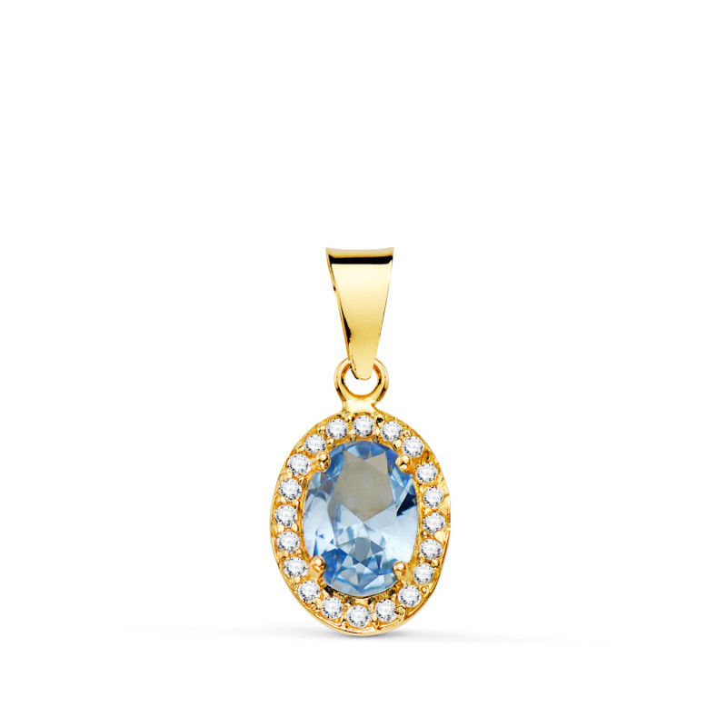 18K COLGANTE ORO AMARILLO OVAL AGUA MARINA CON CIRCONITAS. 12X8MM