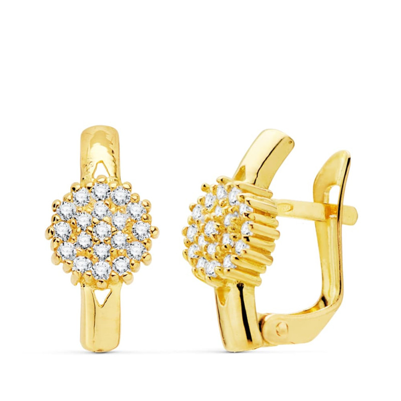 18K PENDIENTES ORO AMARILLO CUAJO CIRCONITA 6X6 MM CIERRE CATALAN