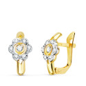 18K PENDIENTES ORO BICOLOR FLOR CON CIRCONITA 12X6 MM CIERRE CATALAN 18K PENDIENTES ORO BICOLOR FLOR CON CIRCONITA 12X6 MM CIERRE CATALAN