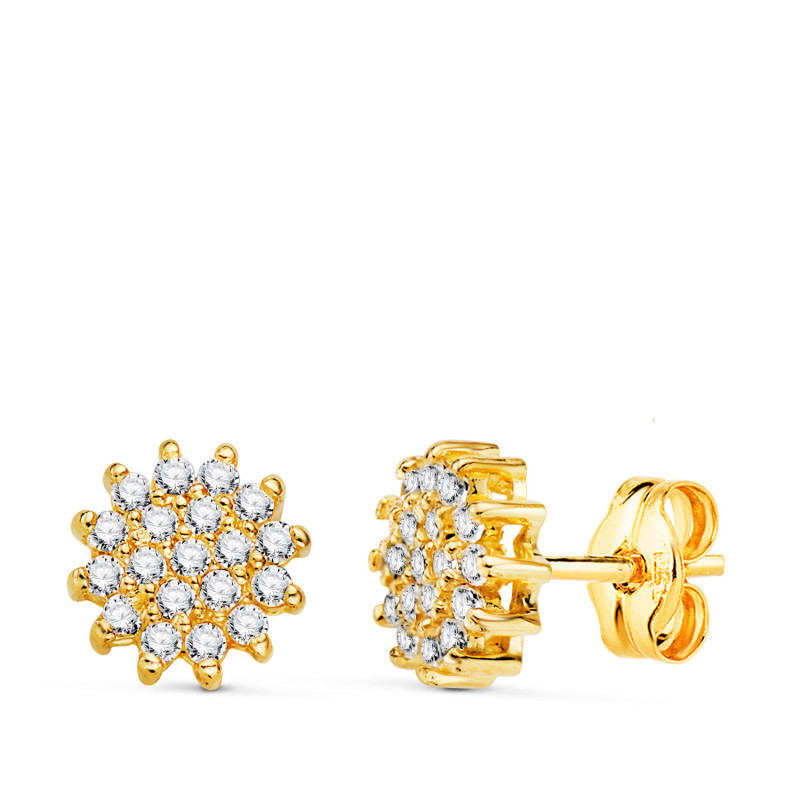 18K PENDIENTES ORO AMARILLO CUAJO CON CIRCONITAS. MEDIDA: 8 X 7,5 MM. CIERRE PRESION