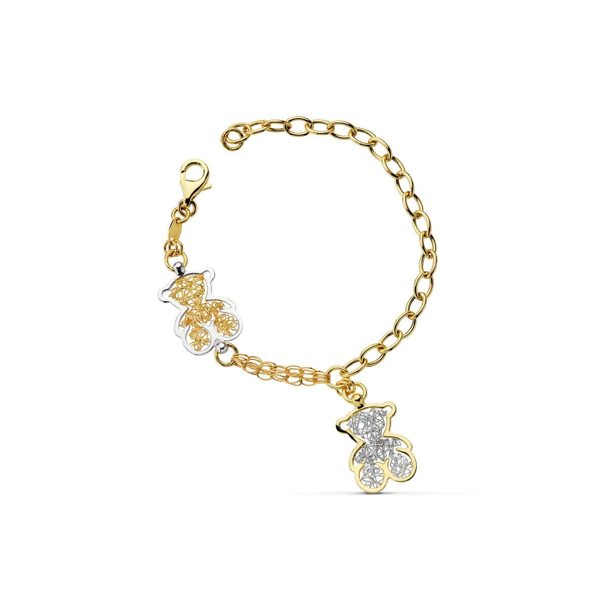 18K PULSERA BICOLOR OSOS Y ESLABONES 19CM