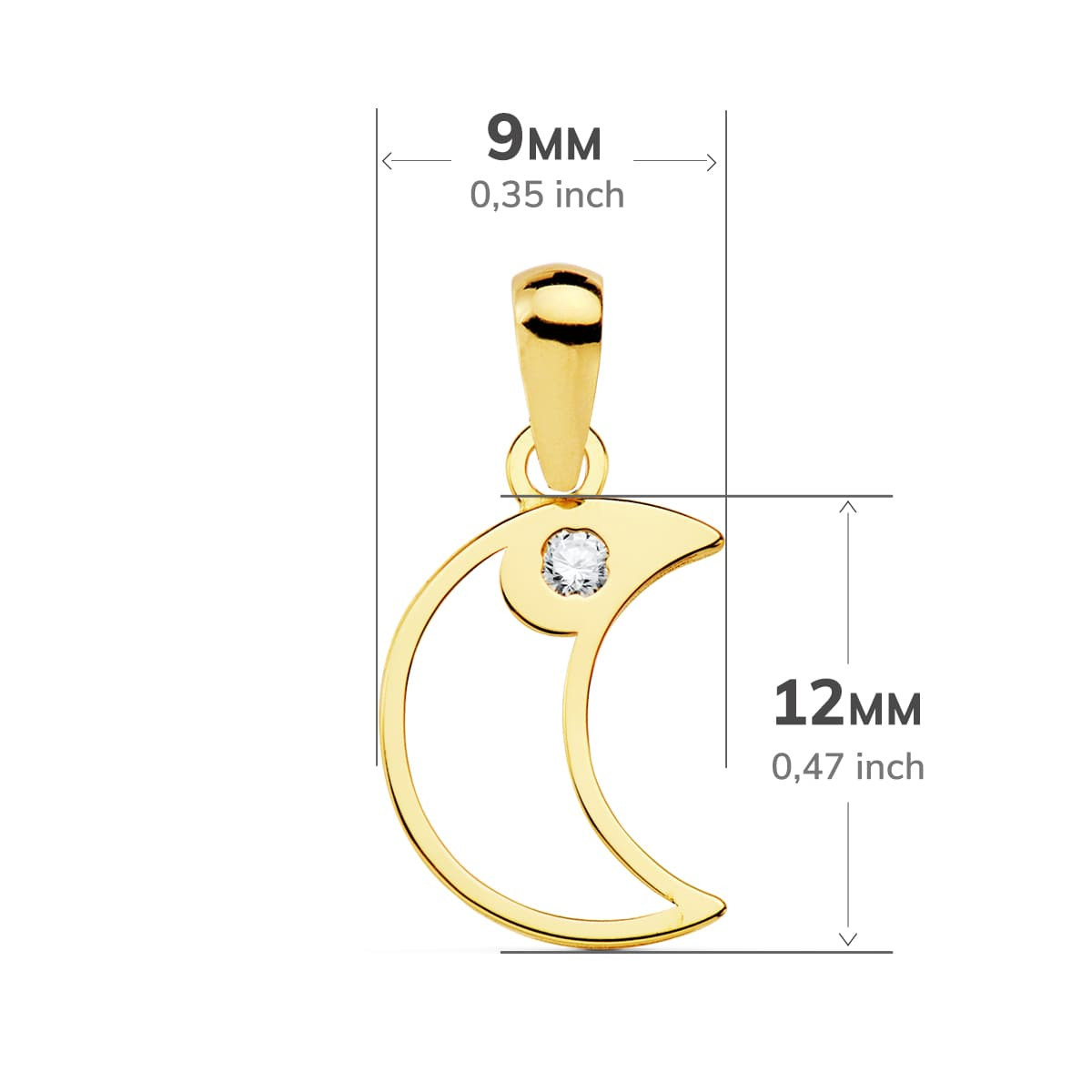 18K COLGANTE ORO AMARILLO AMULETO LUNA CIRCONITA 12X9 MM