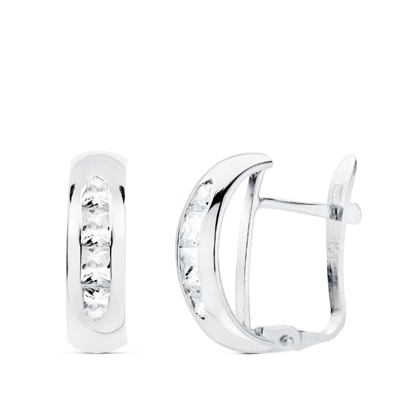 18K PENDIENTES ORO BLANCO BANDA CIRCONITA 13.5X5 MM CIERRE CATALAN