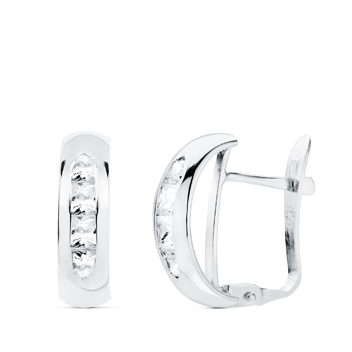 18K PENDIENTES ORO BLANCO BANDA CIRCONITA 13.5X5 MM CIERRE CATALAN