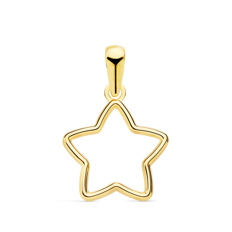 18K COLGANTE AMULETO ORO AMARILLO ESTRELLA CERCO LISO 12.5X12.5 MM