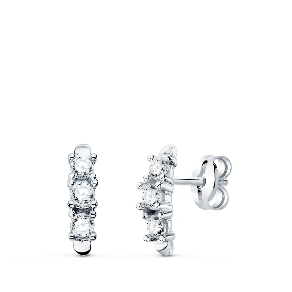 18K PENDIENTES ORO BLANCO CIRCONITA CON GARRAS 9.5X2.5 MM PRESION