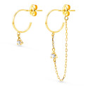 18K PENDIENTES AROS CON CADENA Y CHATON AROS ABIERTOS 11 MM CADENA 32 MM