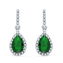 18K PENDIENTES ORO BLANCO DOS CUERPOS CON PIEDRA VERDE 12 X 8MM. 33X12MM CIERRE PRESION