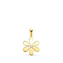 18K COLGANTE AMULETO ORO AMARILLO FLOR 6 PETALOS EN BRILLO CON CIRCONITA 14X11 MM
