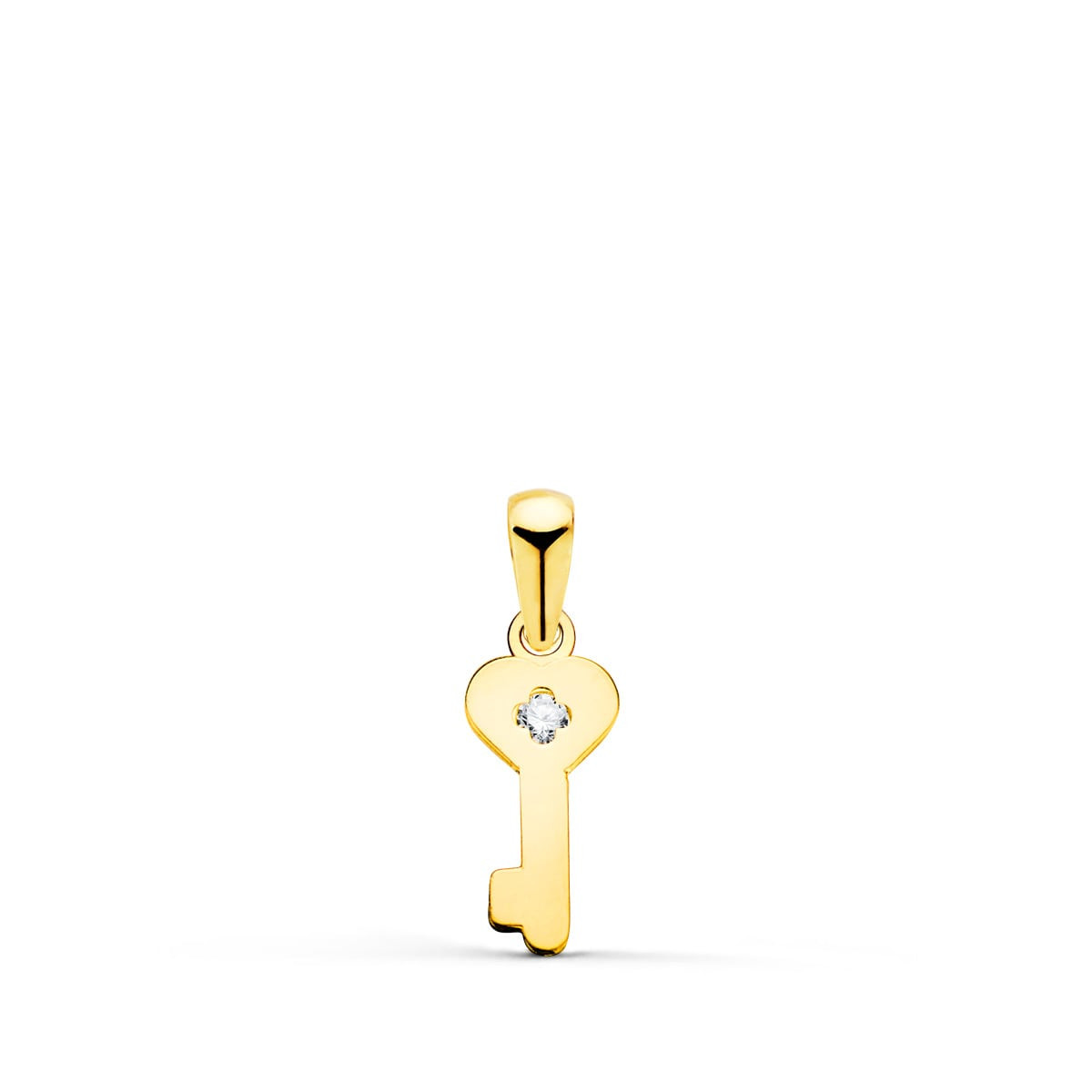 18K COLGANTE ORO AMARILLO LLAVE LISA EN BRILLO CON CIRCONITA 14 X 6 MM