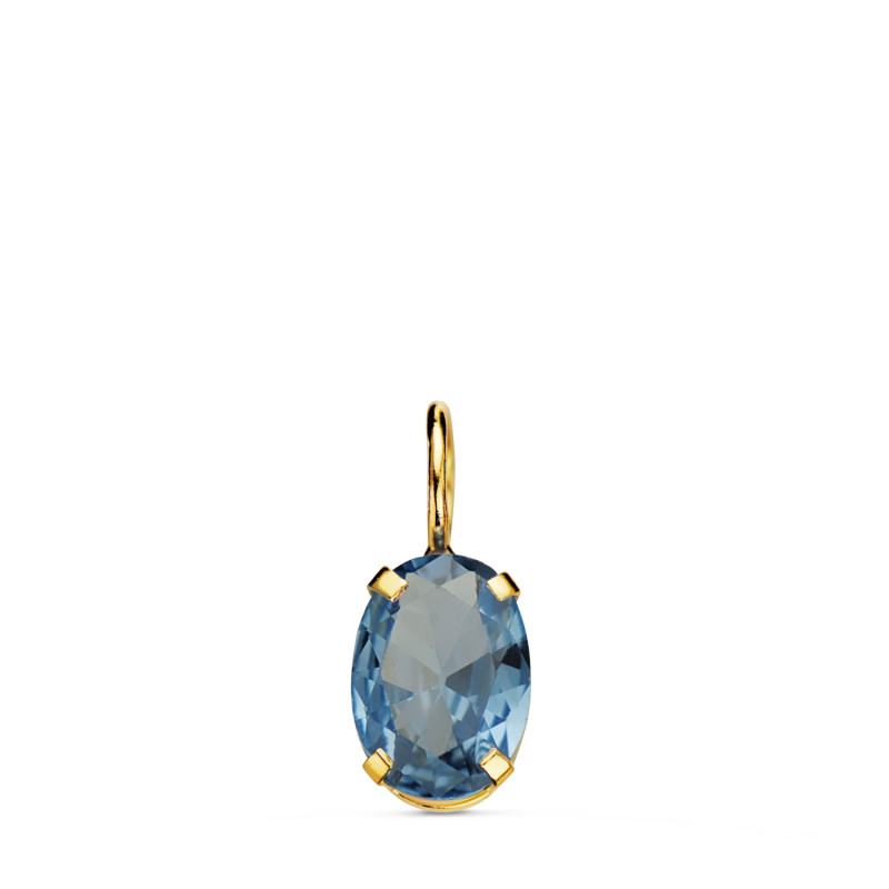 18K COLGANTE ORO AMARILLO OVAL PIEDRA COLOR AGUAMARINA 7 X 5 MM.