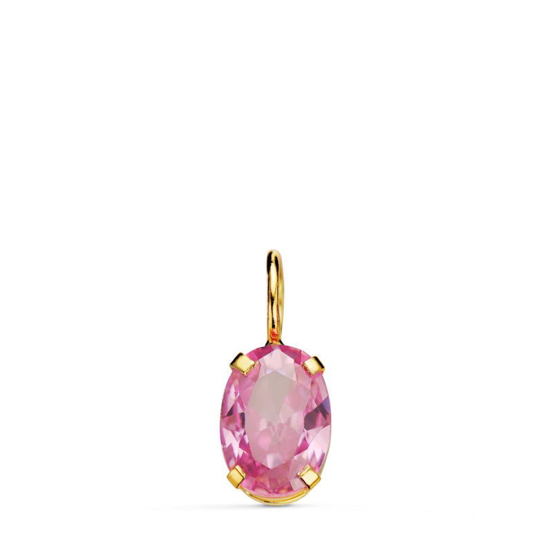 18K COLGANTE ORO AMARILLO OVAL PIEDRA ROSA 7 X 5 MM.