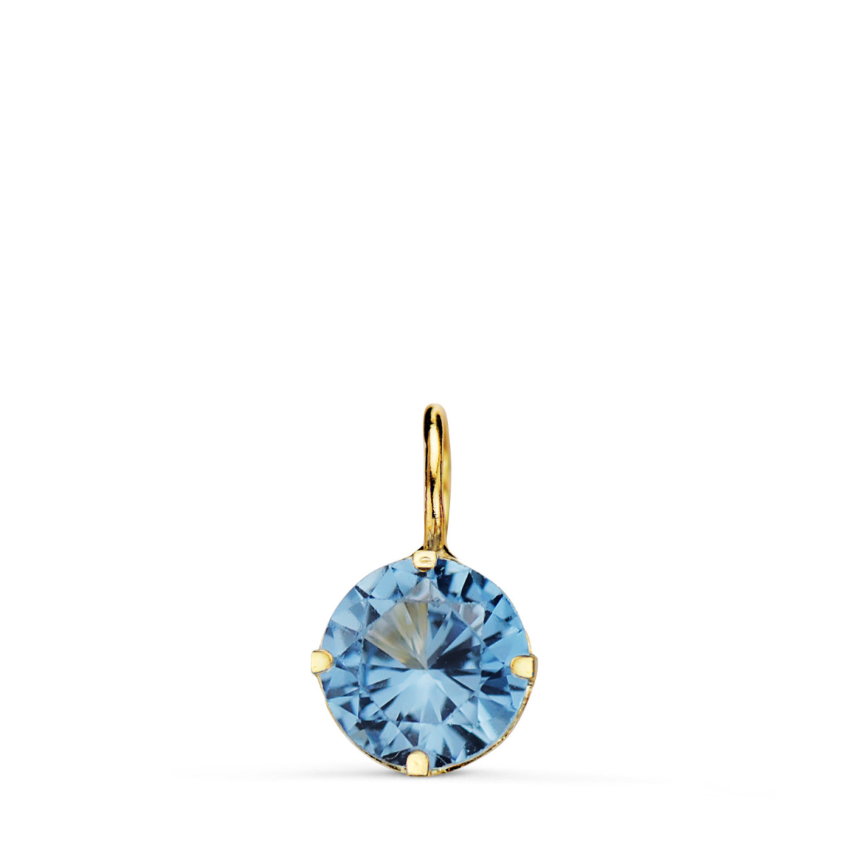 18K COLGANTE ORO AMARILLO REDONDO CON PIEDRA COLOR AGUAMARINA 6 MM.