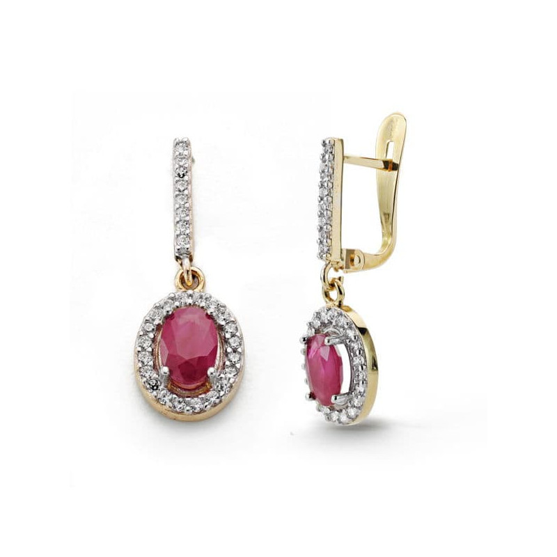 18K PENDIENTES BICOLOR RUBI 6 X 4MM CIRCONITAS CIERRE CATALAN