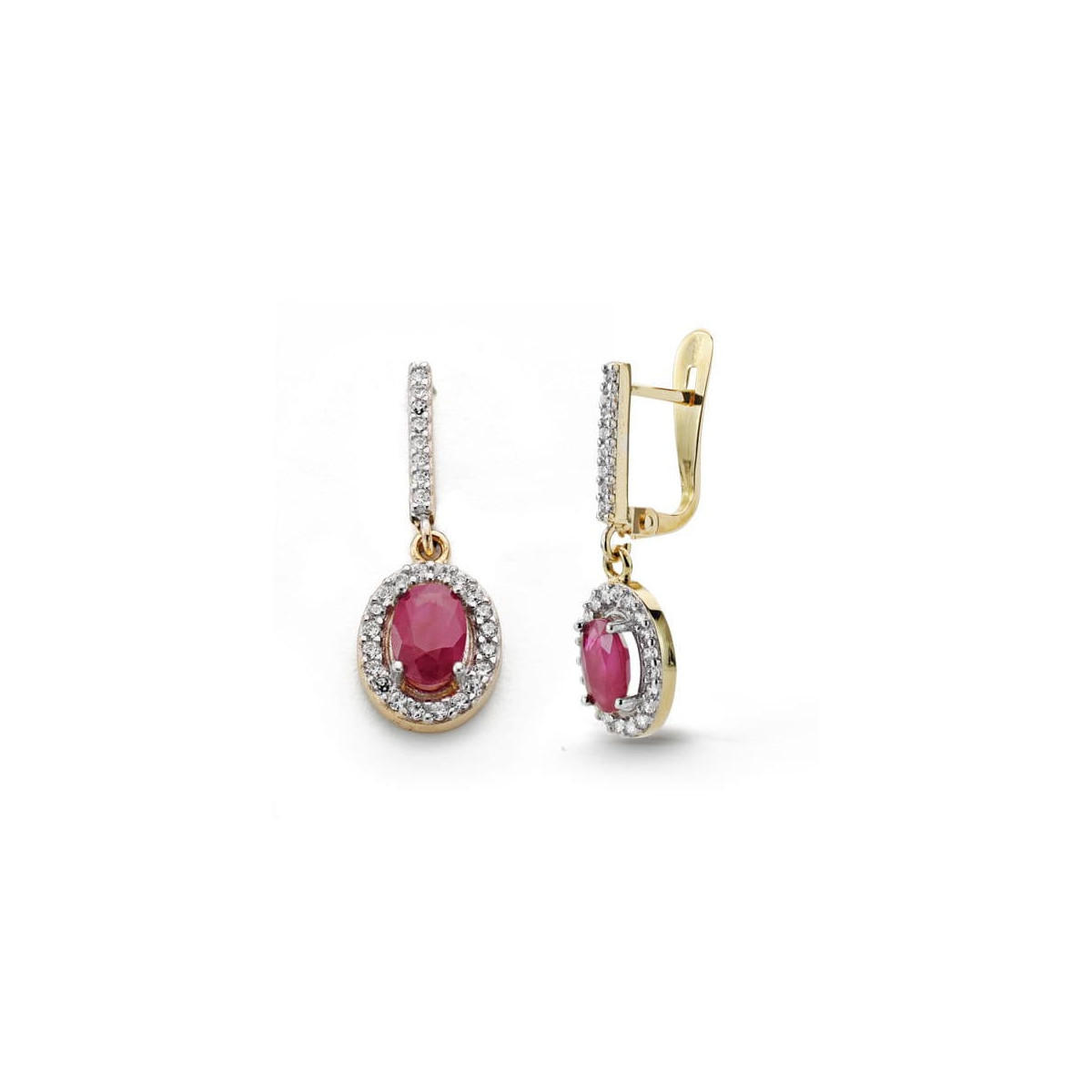 18K PENDIENTES BICOLOR RUBI 6 X 4MM CIRCONITAS CIERRE CATALAN