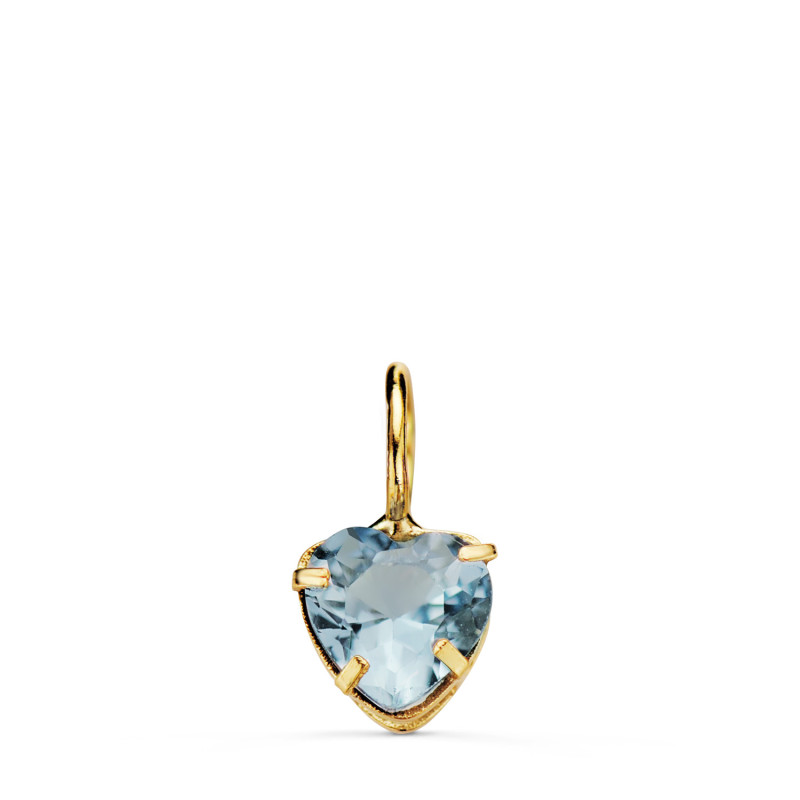 18K COLGANTE ORO AMARILLO CORAZON PIEDRA COLOR AGUAMARINA 5 X 5 MM.