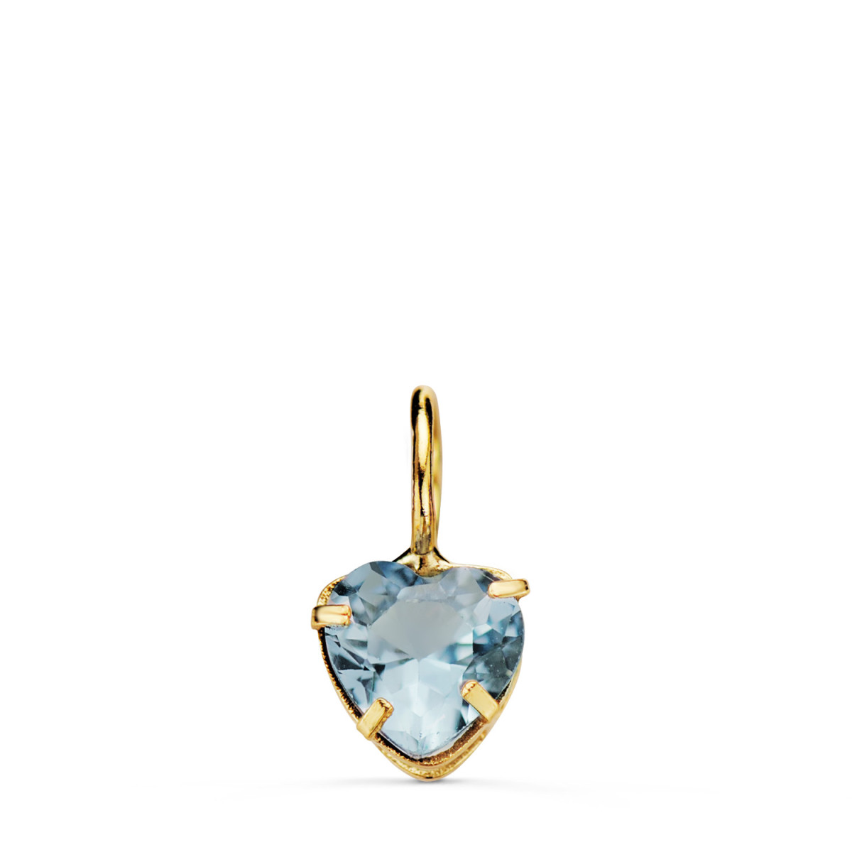 18K COLGANTE ORO AMARILLO CORAZON PIEDRA COLOR AGUAMARINA 5 X 5 MM.