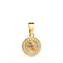 18K COLGANTE ORO AMARILLO CON CIRCONITA BLANCAS Y MULTICOLOR. DIAMETRO: 9MM 18K COLGANTE ORO AMARILLO CON CIRCONITA BLANCAS Y MULTICOLOR. DIAMETRO: 9MM
