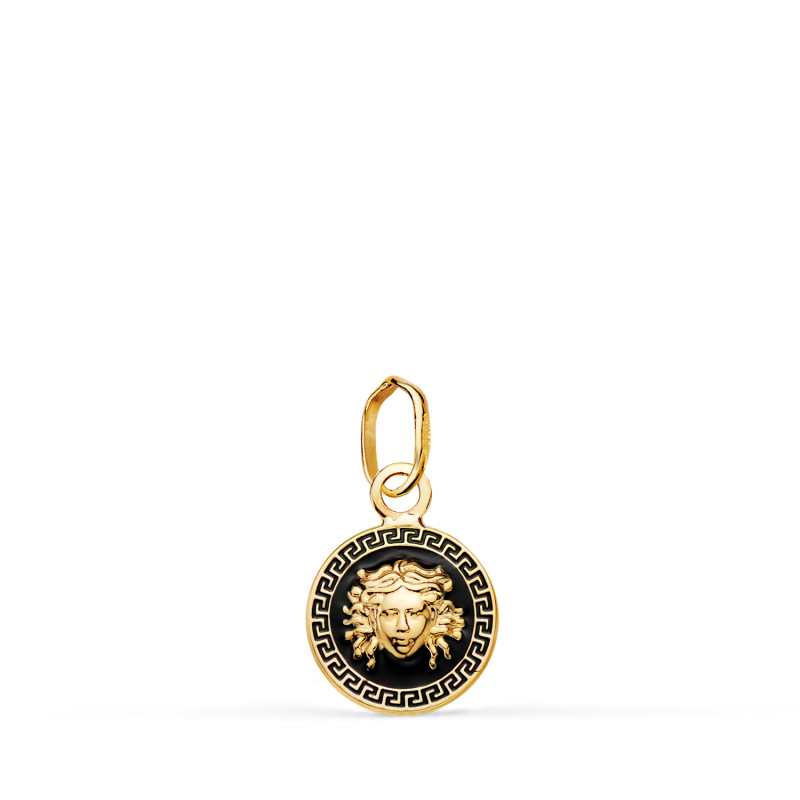 18K MEDALLA ORO AMARILLO MEDUSA GRECA CON ESMALTE NEGRO. 10 MM