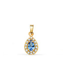 18K COLGANTE ORO AMARILLO PIEDRA GOTA AZUL Y CIRCONITAS. 11 X 6 MM.