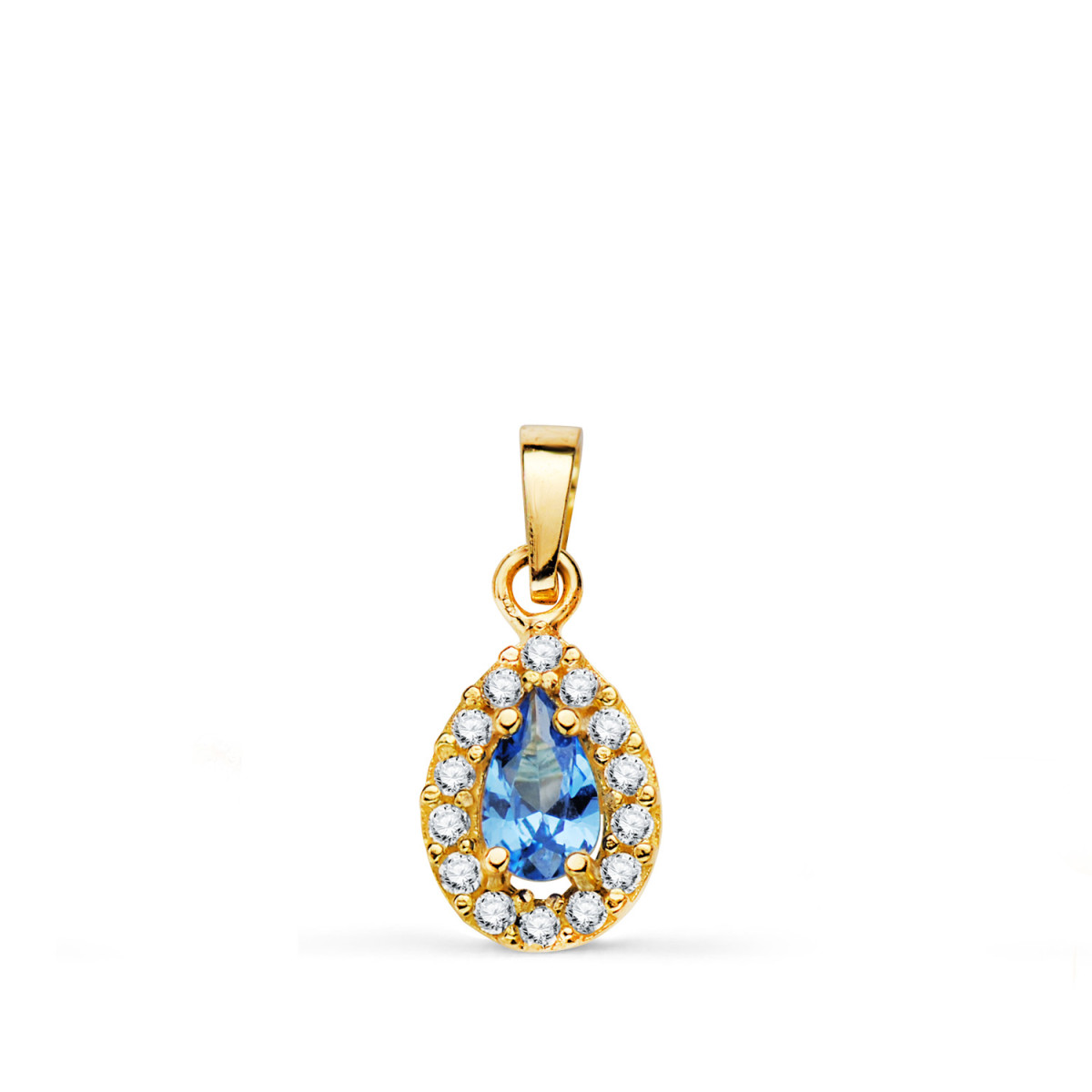 18K COLGANTE ORO AMARILLO PIEDRA GOTA AZUL Y CIRCONITAS. 11 X 6 MM.