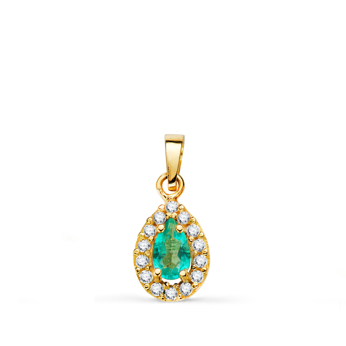 18K COLGANTE ORO AMARILLO PIEDRA GOTA TOPACIO PARAIBA Y CIRCONITAS. 11 X 6 MM.