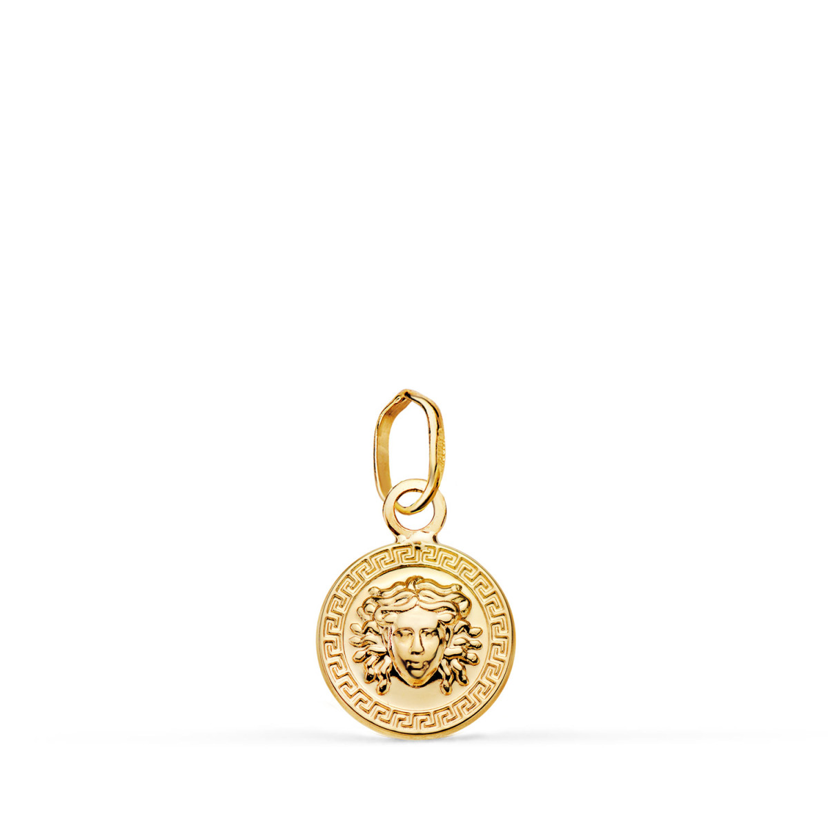 18K MEDALLA ORO AMARILLO MEDUSA GRECA EN BRILLO. MEDIDA: 10 MM