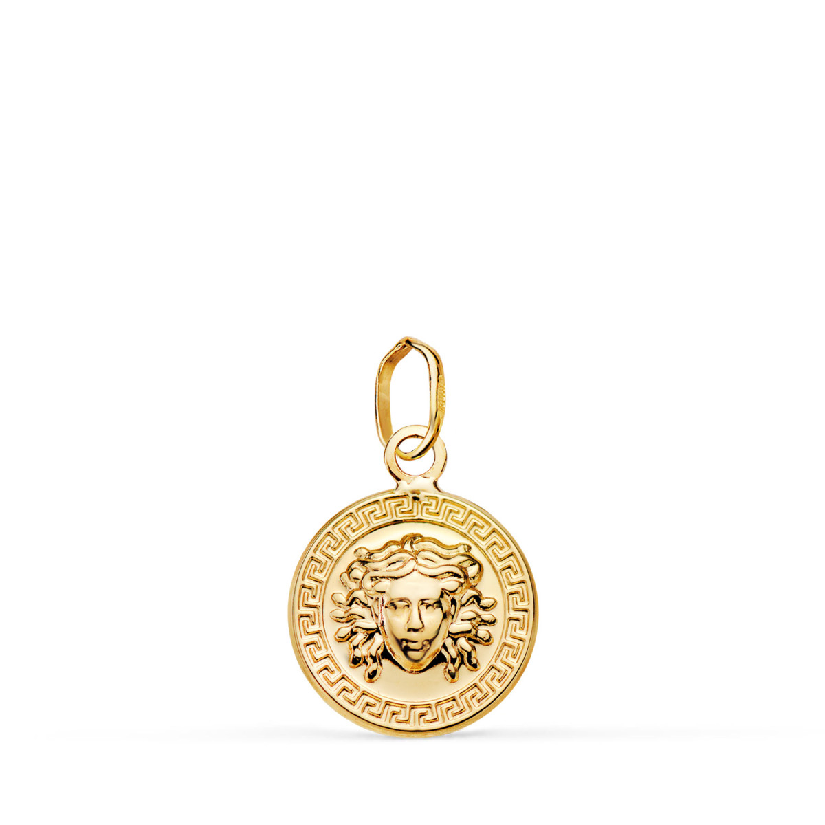 18K MEDALLA ORO AMARILLO MEDUSA GRECA EN BRILLO. MEDIDA: 12 MM