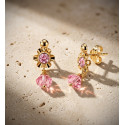18K PENDIENTES ORO AMARILLO CUBANAS CON CIRCONITAS ROSAS. MEDIDA: 18 X 6,5 MM. CIERRE PRESION