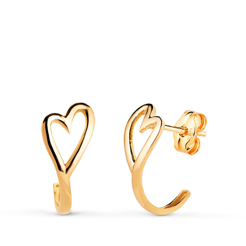 18K PENDIENTES ORO AMARILLO MEDIO ARO CORAZON CALADO EN BRILLO. MEDIDA: 13 X 6,5 MM. CIERRE PRESION C. AMOR