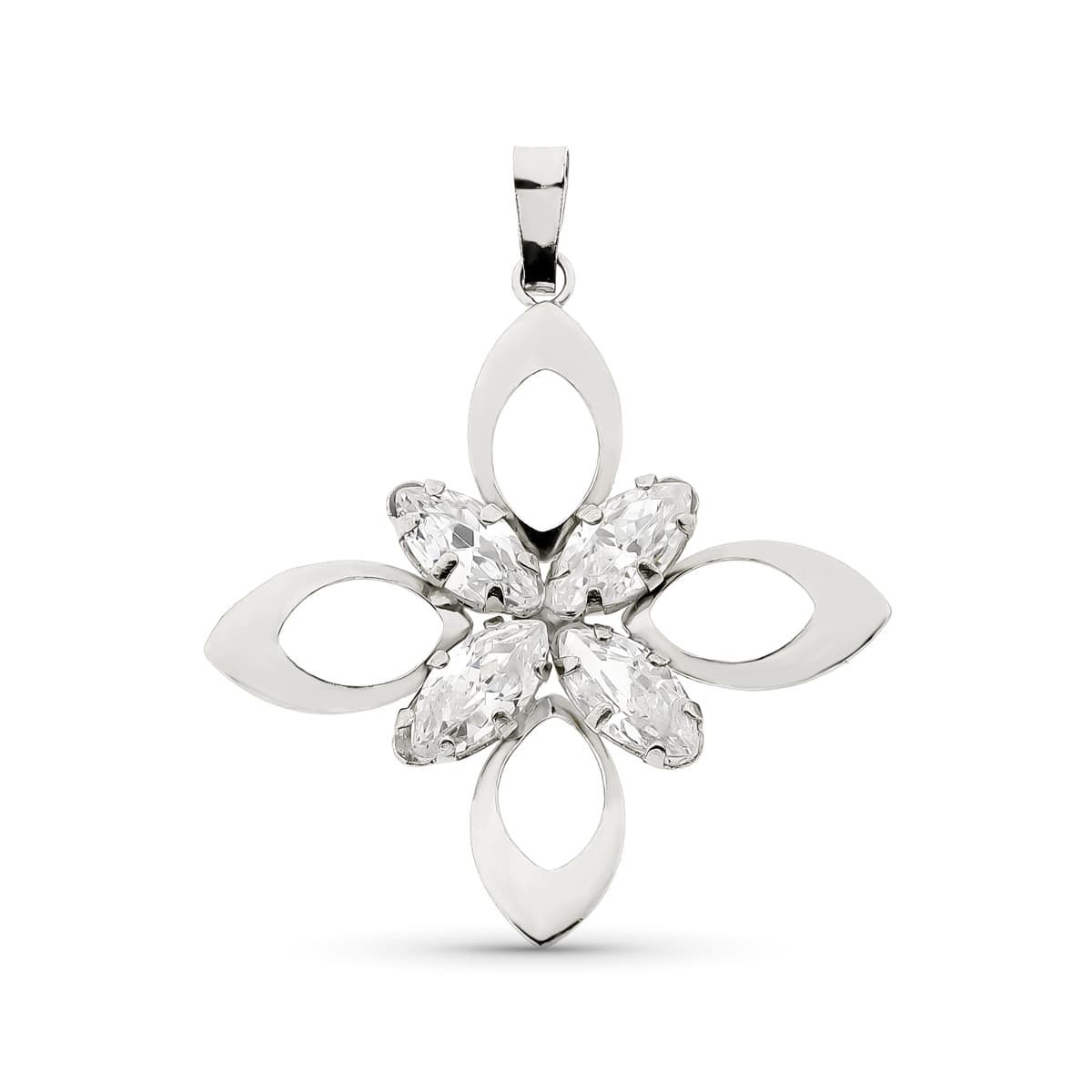 18K COLGANTE ORO BLANCO FLOR PIEDRAS 32X29 MM 1.95 GR