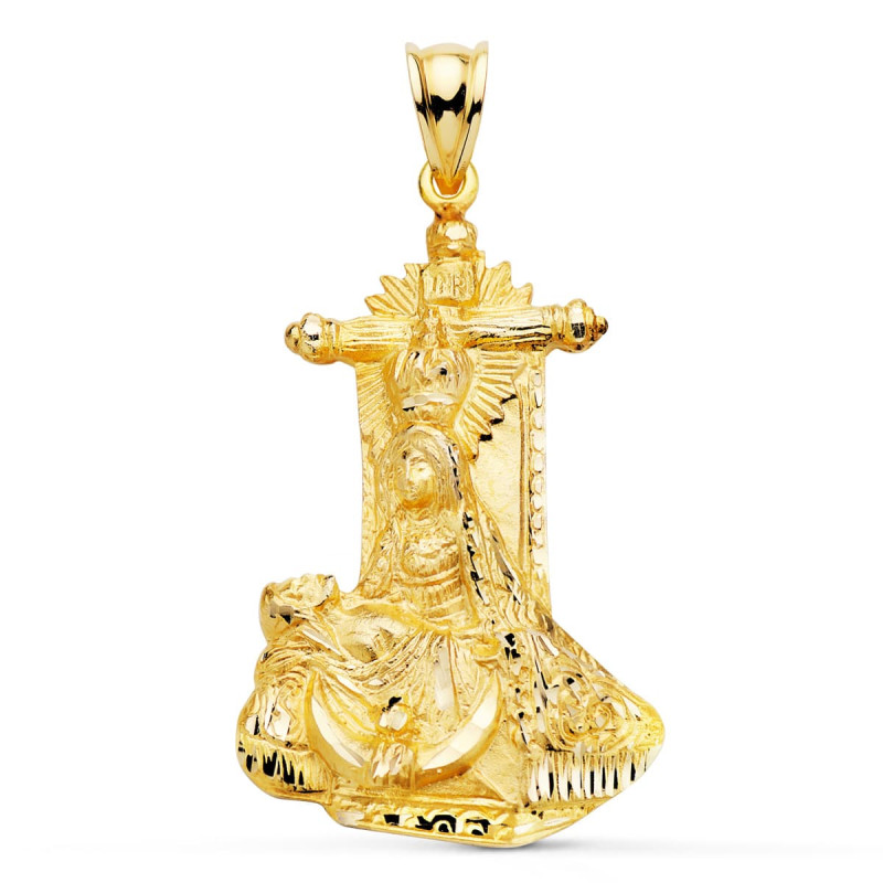 18K MEDALLA ORO AMARILLO VIRGEN DE ANGUSTIAS SILUETA TALLADA 34X22 MM