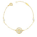 18K PULSERA ORO AMARILLO NACAR CON AMULETO ARBOL DE LA VIDA 12 MM Y BOLAS JADE 4 MM CADENA 18   2.5 CM
