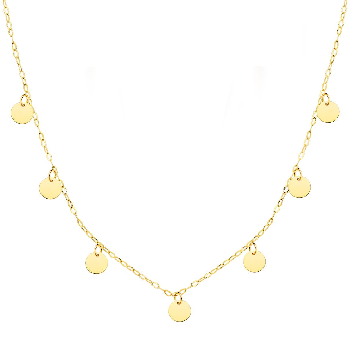 18K GARGANTILLA ORO AMARILLO PLACA CHAPAS REDONDAS 5 MM CADENA FORZADA 45CM