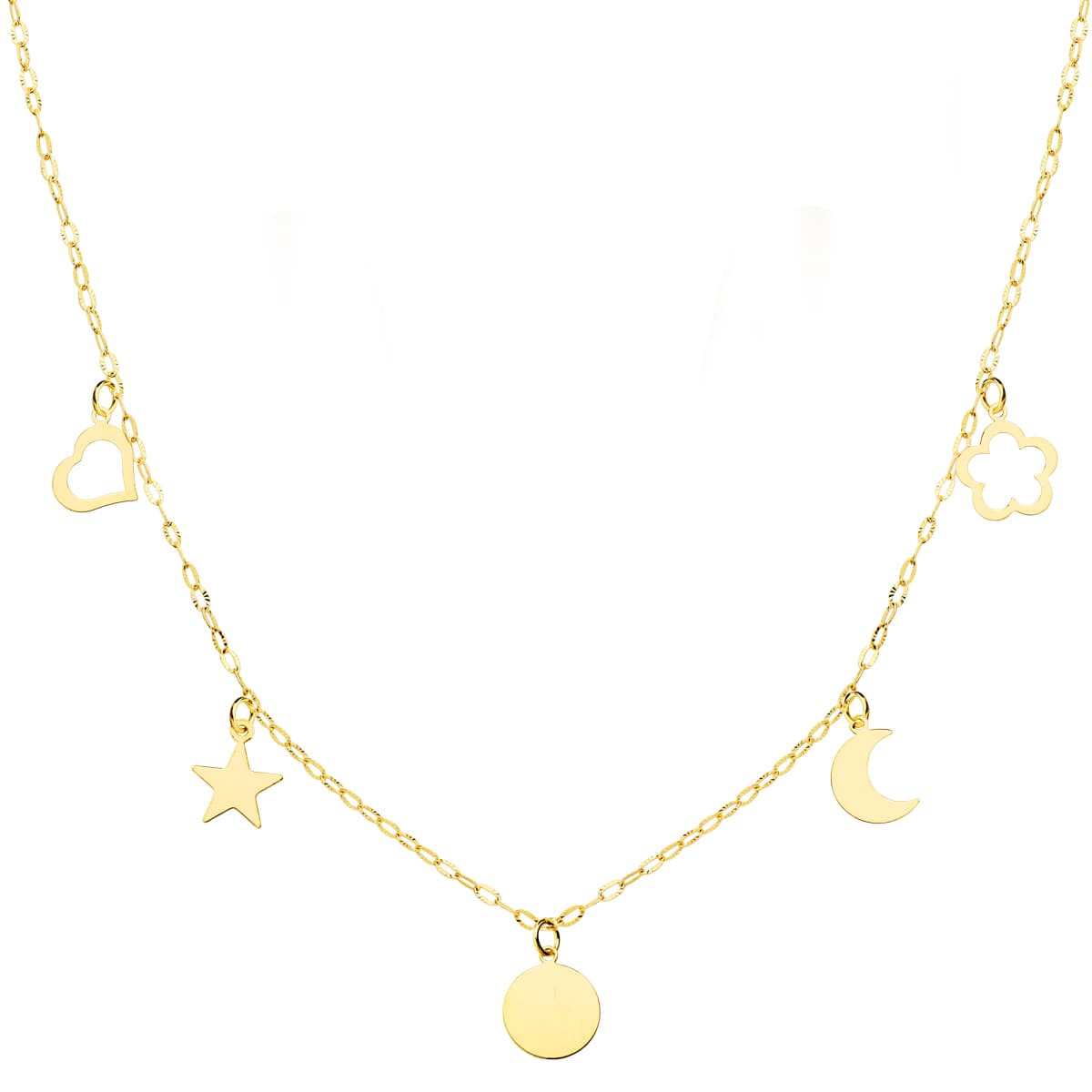 18K GARGANTILLA ORO AMARILLO PLACA CHAPA Y  MOTIVOS 6 MM CADENA FORZADA 45CM