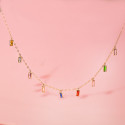 18K GARGANTILLA ORO AMARILLO Y COLGANTES DE CIRCONITA DE COLORES CADENA 42+3 CM