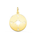 18K COLGANTE ORO AMARILLO ROSA DE LOS VIENTOS BRILLO Y CALADA 16 MM