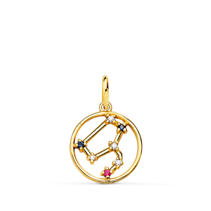 18K HOROSCOPO ORO AMARILLO LEO CONSTELACIONES CIRCONITA COLOR 12 MM